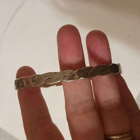 Vintage Taxco Mexico 925 Sterling Silver Bangle Bracelet Flattened Rope